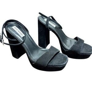 Steve Madden Platform Sandals Women 9.5 Black Good Suede Block Heel Ankle Strap